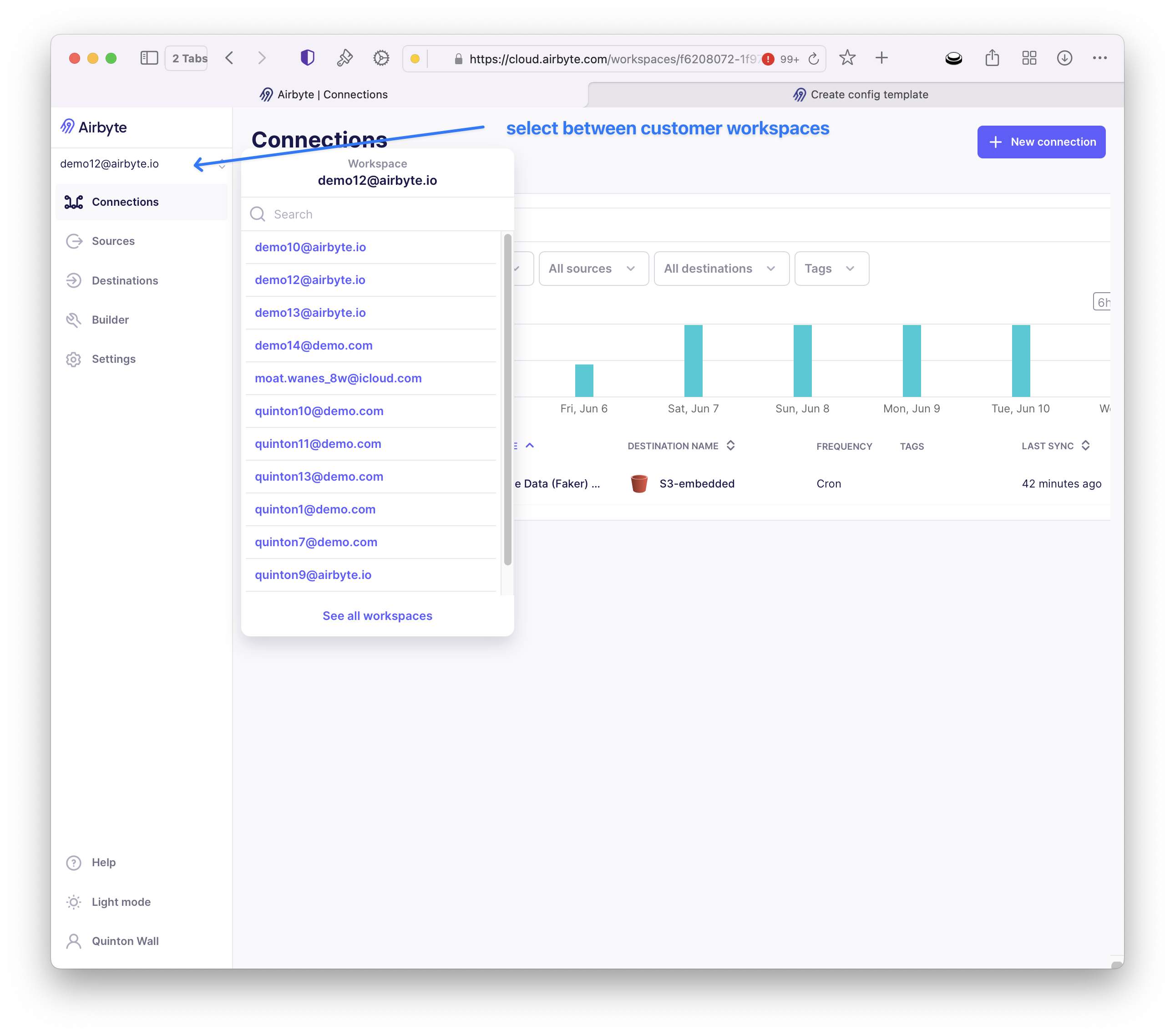 Selected workspaces.